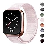 Shangpule Compatible Fitbit Versa Bands, Replacement Woven Nylon Sport Watch Band Bracelet Strap Hook and Loop Fastener Adjustable Wristbands Compatible Fitbit Versa Smart Watch(Pink)