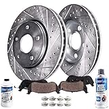 Detroit Axle - 320mm Front Drilled and Slotted Disc Brake Rotors w/Ceramic Pad Kit MEASURE YOUR ROTORS TO ENSURE FITMENT
