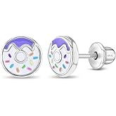 In Season Jewelry Donut with Sprinkles Kids Earrings - 925 Sterling Silver Hypoallergenic Earrings for Girls with Screw Backs - Safe & Comfortable for Toddlers, Kids & Little Girls