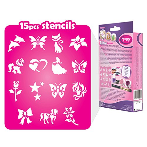 Tytoo Glitzertattoo Set für Mädchen mit 15 Schablonen- Seine Anwendung ist auch für Kinder mit empfindlicher Haut sicher und hält bis zu 18 Tage - 100% Geld-zurück-Garantie, Rosa – Bild 7