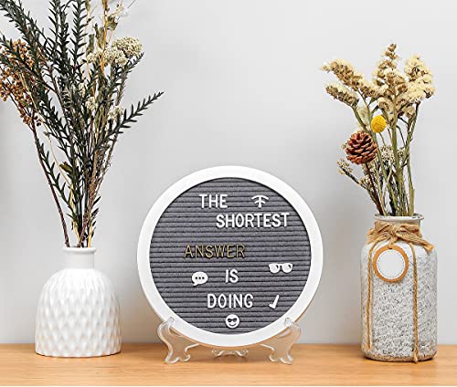G GAMIT Round Felt Letter Board Message Sign - 10x10 inches Message Board with 465 Changeable White&Golden Letters,Numbers,Cursive Words and Stand for Party,Baby Announcement,Wedding,Pregnancy,Wall&Tabletop Decor (Gray)