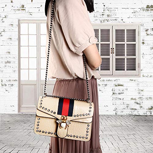 Beatfull Designer Shoulder Bag for Women, Fashion Bee Crossbody Bag Handbags with Chain (Khaki)