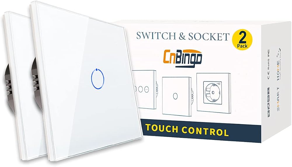 CNBINGO 2-Way Touch Light Switch 1-Gang Glass Panel LED Backlight 240V