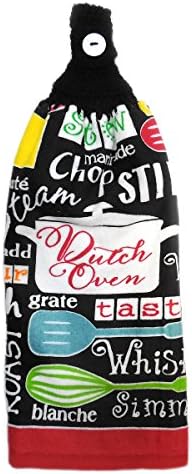 Black Cookware Modern Style Double Kitchen Cotton Hand Towel Crochet Top 2 Ply Multi-Color