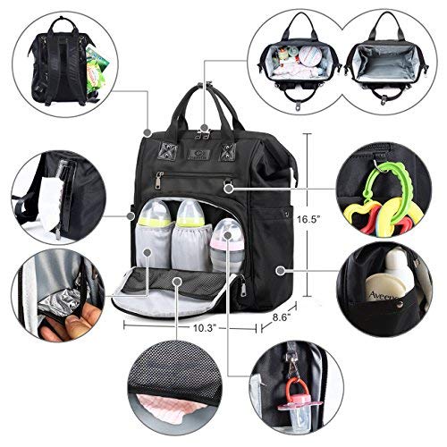 Baby Diaper Bags Backpack-Smart Organizer Large Capacity Multifunction,Stylish for Women and Men,Bonus Travel Changing Pad， Black,BJ03 - Thumbnail 4