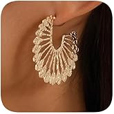 Gold Hollowed-out Flower Hoop Earrings, Statement Filigree Petal Design, Lightweight Metal Boho Style Elegant Jewelry for Women