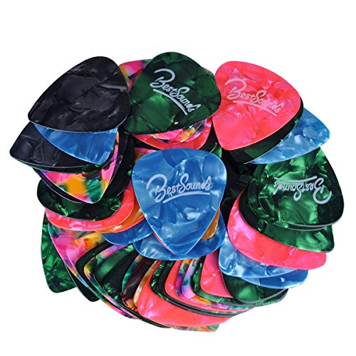 Guitar Picks Assorted Pearl Celluloid Guitar Picks 48 pack For Electric, Acoustic or Bass Guitars 0.46 mm, 0.71 mm and 0.96 mm, Random Various Colors (Light /Medium/Heavy)
