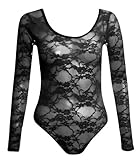 Forever Womens Plus Size Long Sleeves Floral Lace Bodysuit Button Fastening At Bottom