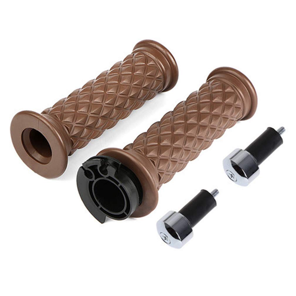Photo 1 of 7/8 Inch Motorcycle Universal Rubber Black/Brown Handlebar Hand Grip Bar End for Cafe Racer Bobber Clubman Custom (Grip Bar End Brown)