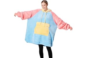 Qeils Oversized Wearable Blanket Hoodie, Comfy Sherpa Sweatshirt Pullover Jacket (Large Pocket, Icecream, Adult)