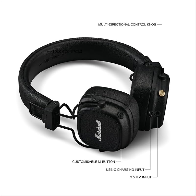 Major V Bluetooth Kopfhörer, 100 Stunden Spielzeit – Schwarz