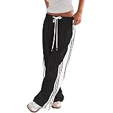 ABINGOO Women Wide Leg Track Pants Side Striped Baggy Sweatpants Drawstring Elastic High Waist Slouchy Y2K Pants with Pockets
