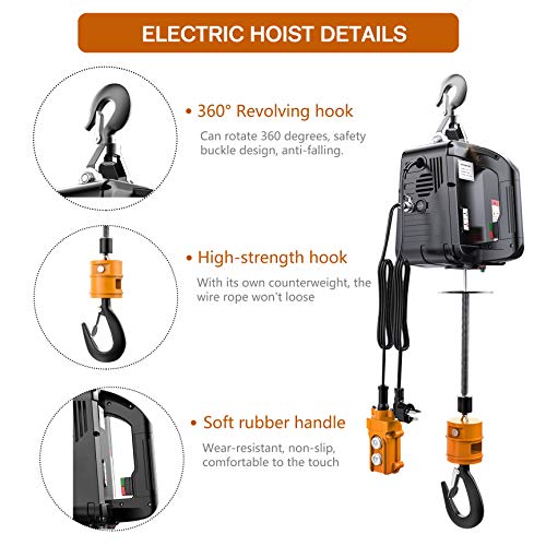 NEWTRY 1,100lb Electric Hoist with Wire Remote Control 16ft/min, 110/120 Volt 25ft Portable Electric Winch w/Straps - Image 4