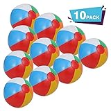 ThinkMax Inflatable Beach Balls, 10 Pack Rainbow Pool Party Balls Water Beach Play Toys