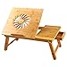 Large Size Laptop Desk NNEWVANTE Bamboo Bed Tray Adjustable Foldable Lap Desk Bed Serving w' Tilting Drawer Supports Laptops Up to 18 Inches