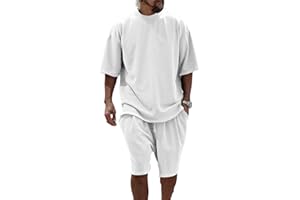 YSERB Mens Casual 2 Piece Outfits Short Sleeve Tracksuit Crew Neck T Shirt & Shorts Set Oversize Two Piece Casual Jogging Set