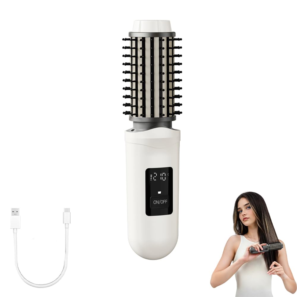 Photo 1 of ***UNKNOWN DAMAGES/ UNTESTED*** SL Euthtion Cordless Hair Curling Iron Brush Rechargeable Battery-Powered, 3-in-1 Portable Hot Straightener Curling Comb 3 Temperature Settings with LCD Display