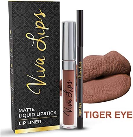 Viva Lips - Professional Liquid Matte Lipstick with FREE Lip Liner - Long Lasting, Kiss Proof, Water Proof, Food Proof, and Smudge Proof. Moisturizing Brown Lip Stick - Easy To Apply, Hard To Come Off