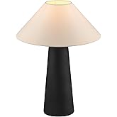 Globe Electric Novogratz x 18" Ceramic Table Lamp, Matte Black, Off-White Tapered Fabric Shade, in-Line Rocker Switch, 5 Ft. 