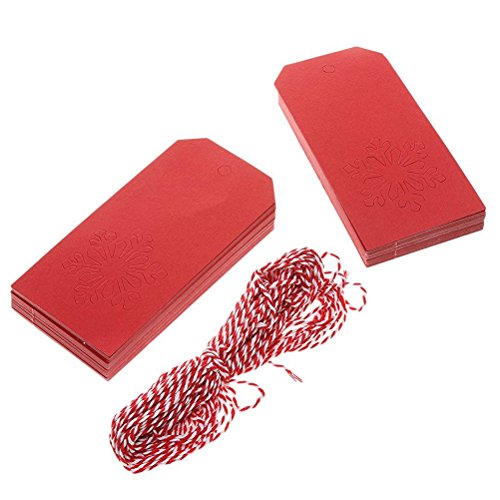 UEETEK 100pcs Kraft Paper Gift Tags Christmas Snowflake Tag Present Gift Labels with 10M Hemp Rope Red