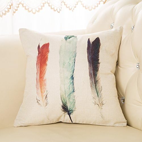 VYES Cotton Linen Decorative Concise And Generous Throw Pillow Case Cushion Cover Feathers 18 "X18"