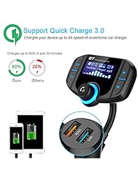 [Actualizado 2019] Transmisor FM Bluetooth para automóvil con QC 3.0, adaptador de radio inalámbrico LUMAND, kit manos libres para automóvil con pantalla de 1,7 pulgadas y soporte de cargador de coche USB doble Apagado, salida AUX, ranura para tarjeta TF