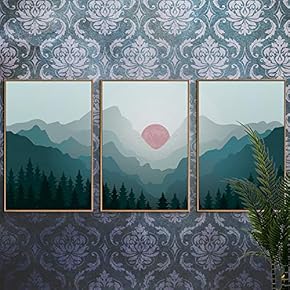 3 Piece Framed Canvas Wall Art for Living Room, Bedroom Mountain Landscape Illustration X Canvas Prints for Home Decoration Ready to Hang - 16"x24"x3 Panels