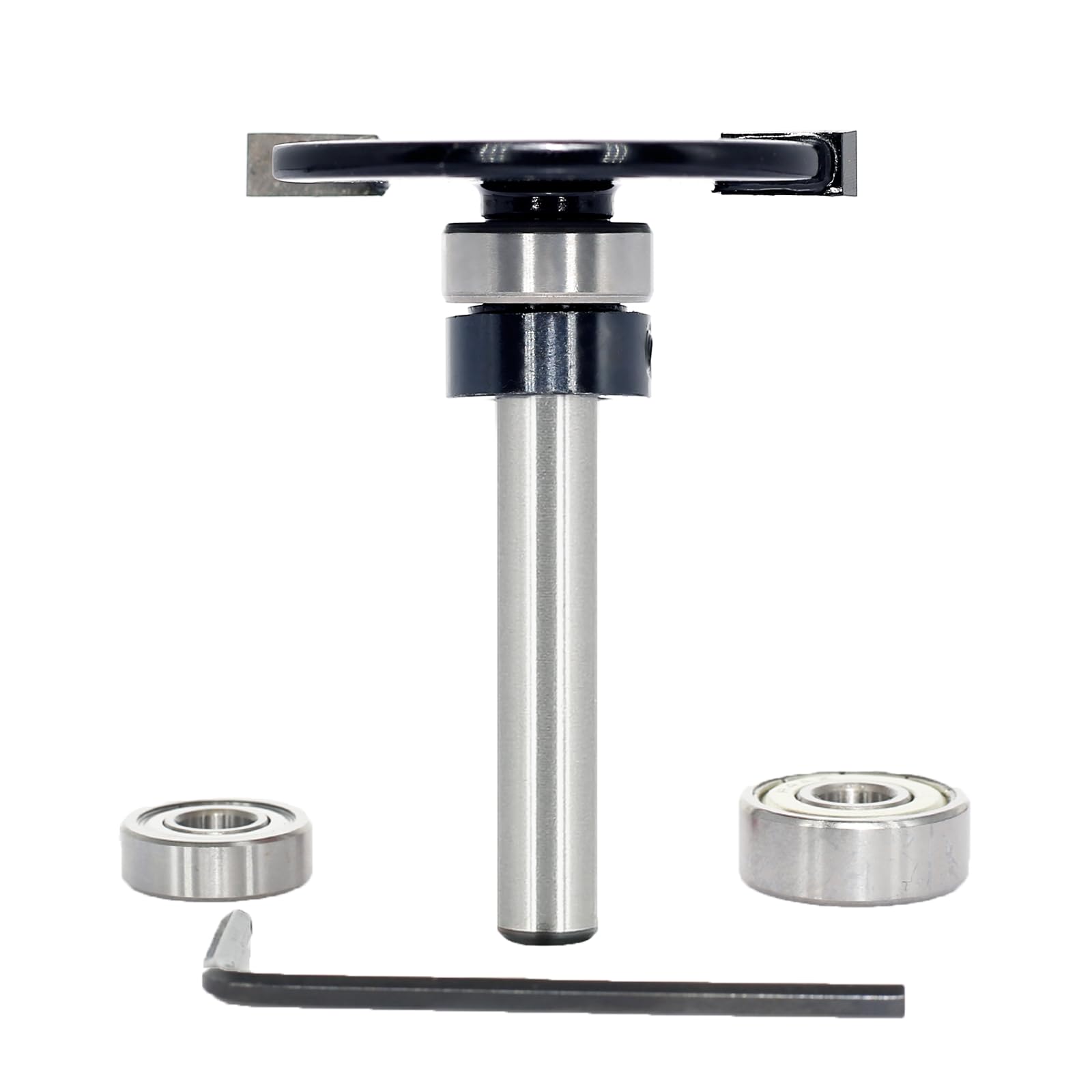 Akylin 3 in 1 Biscuit Jointer Router Bits, 1/4 Inch Shank Top Bearing Slot Cutter & 3 Bearing Set, Changeable Cutter for Biscuit Sizes #00, #10, #20, Tungsten Carbide Tipped
