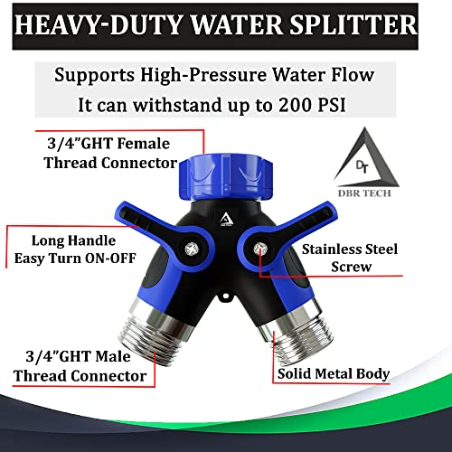 Hose Splitter 2 Way, Heavy Duty Metal Connector, Two Way Garden Hose
