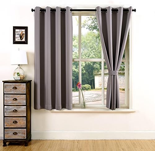 YOJA Solid Sun Blackout Drapes Top Grommet Heat Blocking Curtain Dark Grey,52"Wx63"L(2 Panels/Set)