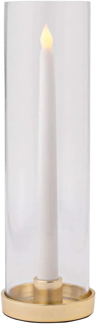Hurricane Taper Candle Holder - Clear Glass Chimney with Brass Base, 12 Inch Tall, 3 Inch Diameter Tube, Wedding Table Centerpiece, Fits Standard Tapered Candlesticks: Kitchen & Dining