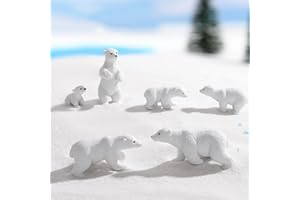 6Pcs Mini Resin Polar Bear Figurines,Tiny Little Winter Resin Animal Miniature Figures for Holiday Crafts Garden Micro Landsc
