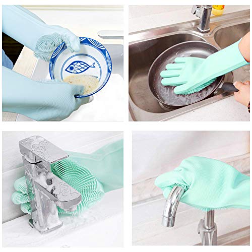 image for Silicone Dishwashing Cleaning Gloves with Wash Scrubber, Apsung 2 Pair