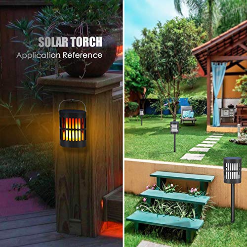 Bebrant Solar Flame Lanterns Flickering Flames Solar Torch Lights Outdoor Hanging Lanterns Solar Powered and USB Charging Solar Lantern Waterproof Decoration Lighting Dusk to Dawn Auto On/Off (4 Pack) - Thumbnail 6