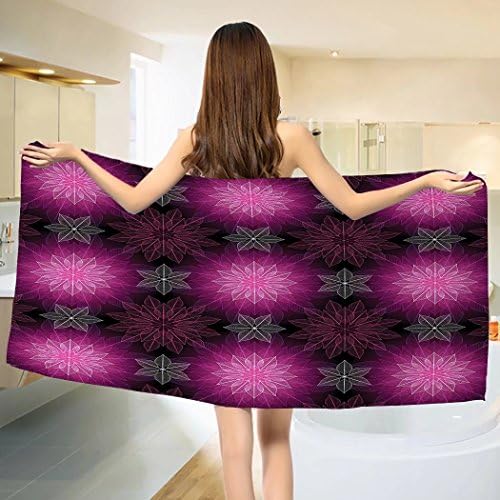 Fractal Bath towel Radiant Fragmented Floral Flower Petals Pattern with Translucent Lotus Artwork Cotton Beach Towel Plum Violet （55"x28"）