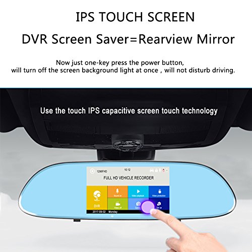 TekBow Car Video Recorder Dual Lens Dash Cam 5.0" Touch Screen Rearview Mirror Full HD 1080P 170 Degree Wide Angle with Front and Back Camera, Night Vision, G-Sensor, Parking Mode, Loop Recording - Thumbnail 3