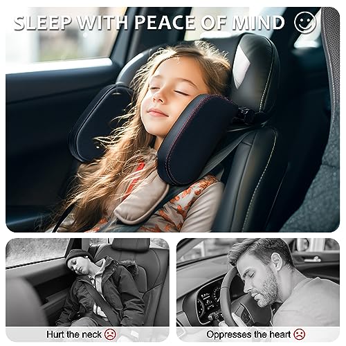 KAEFUYS 360° Rotatable Car Headrest for Children and Children, Removable, Easy to Install, Soft, Breathable, Comfortable for Travel, (Black)