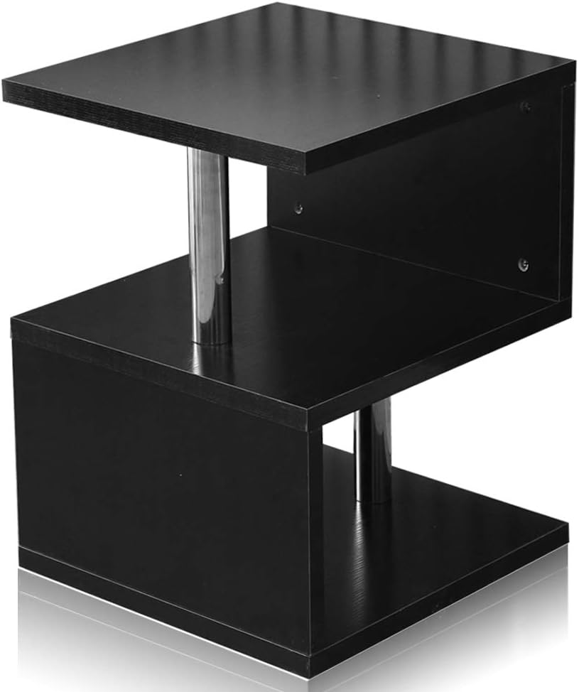 Amazing Tour Black Metal Coffee Table Modern Side Table S-Shaped Bookshelf Shelves Side Table Living Room Storage Display Shelving Bookcase Light Black