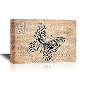 Insects Artwork Series Butterfuly with Floral Pattern on Vintage Background
