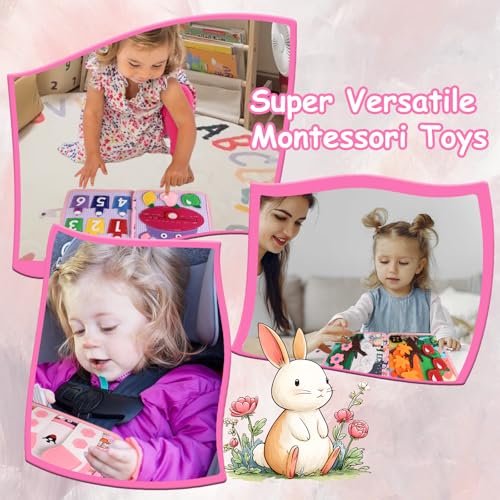 AYSOW Busy Board Montessori Age 1 Year - Busy Montessori Rabbit Book, Portable Sensory Educational Toy, Develops Fine Motor Skills, Travel Toys for Toddlers, Gift Idea for Baby Boy Girl