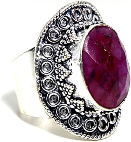 Kala Jewels Sterling Silver Plated Died Ruby Ethnic Ring Size 7 US