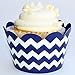 Cupcake Wrappers - Wedding, Bridal & Baby Shower, Birthday Party Supplies, Reversible Neutral Gender Dessert Wraps - Nautical, Air Force (Navy Chevron & White Stripe, 24 Count)