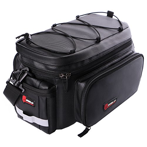 W WHEEL UP Bike Bag Bicycle Rear Seat Adjustable Hooks Reflective Trim and Large Pockets 12-26L Bicycle Trunk Bag with Rain Cover Shoulder Strap Bike Pannier for Road Bikes Mountain