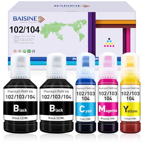 BAISINE 104 Ink Compatible with Epson 104 102 Multipack Ink for Epson Ecotank ET-2870 ET-2862 ET-2851 ET-4800 ET-2850 ET-15000 ET-1810 ET-2710 ET-2720 ET-28810 ET-2820 ET-2860 ET-3850