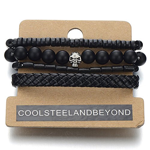 Mix of 4 black wrap bracelets for men and women, multi-…