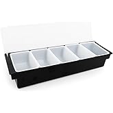 AnacondaGrip 5-Compartment Condiment Tray with Lid | Chilled Serving Tray for Parties, Bar & Taco Bars | Portable Condiment Caddy with Fruit Tray & Garnish Tray for Bartenders | Keeps Condiments Fresh