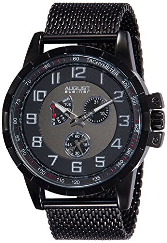 August Steiner Men's AS8202BK Black Multifunction Quartz Watch with Black and Gray Dial and Black Mesh Bracelet