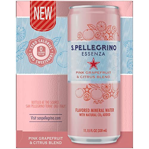S.PELLEGRINO ESSENZA PINK GRAPEFRUIT & CITRUS FLAVORED MINERAL WATER, 11.15 FL OZ. CANS (8 PACK), 11.15 FL OZ (PACK OF 8)