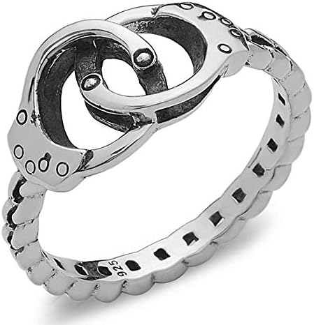 Handcuff Ring with Chain Band in 925 Sterling Silver
