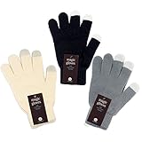 Unisex Touchscreen Warm Outdoor Winter Gloves ( Black + White + Grey , One Size Fits All , Touch Screen and texting , Knit Magic Stretch Mittens for Men , Women and Children )